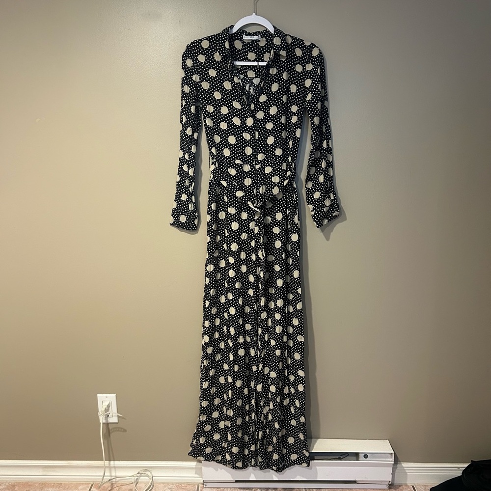 NWOT floor length maxi belted bodysuit 70s disco coastal polka dot - Picture 2 of 7